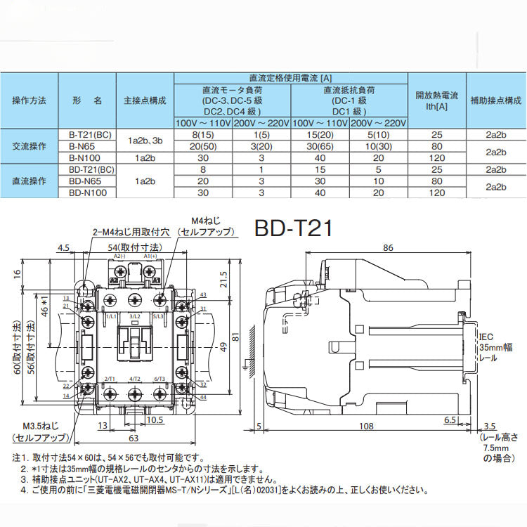 Contator DC BD-T21 DC125V DC110V DC24V substitui BD-N20 DC48V 