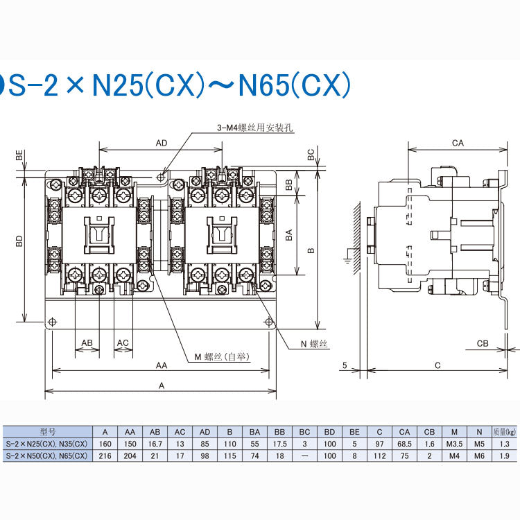 Contator reversível S-2XN50 AC200V 